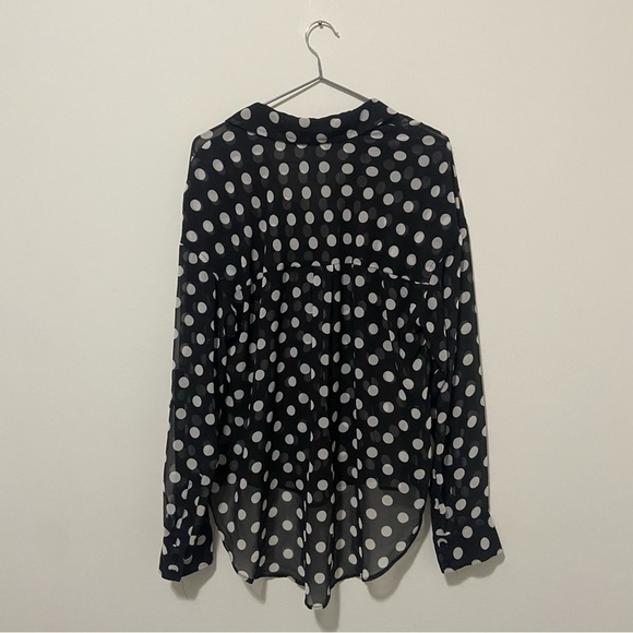 Free People Black/White Sheer Polka Dot Easy Rider Blouse Size Small - Picture 9 of 9